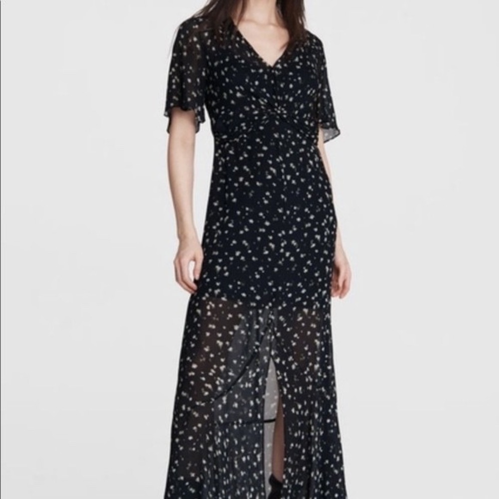 Rag & Bone Tamar Floral Maxi Dress Midnight Blue Chiffon Boho Romantic Ethereal - Picture 3 of 12